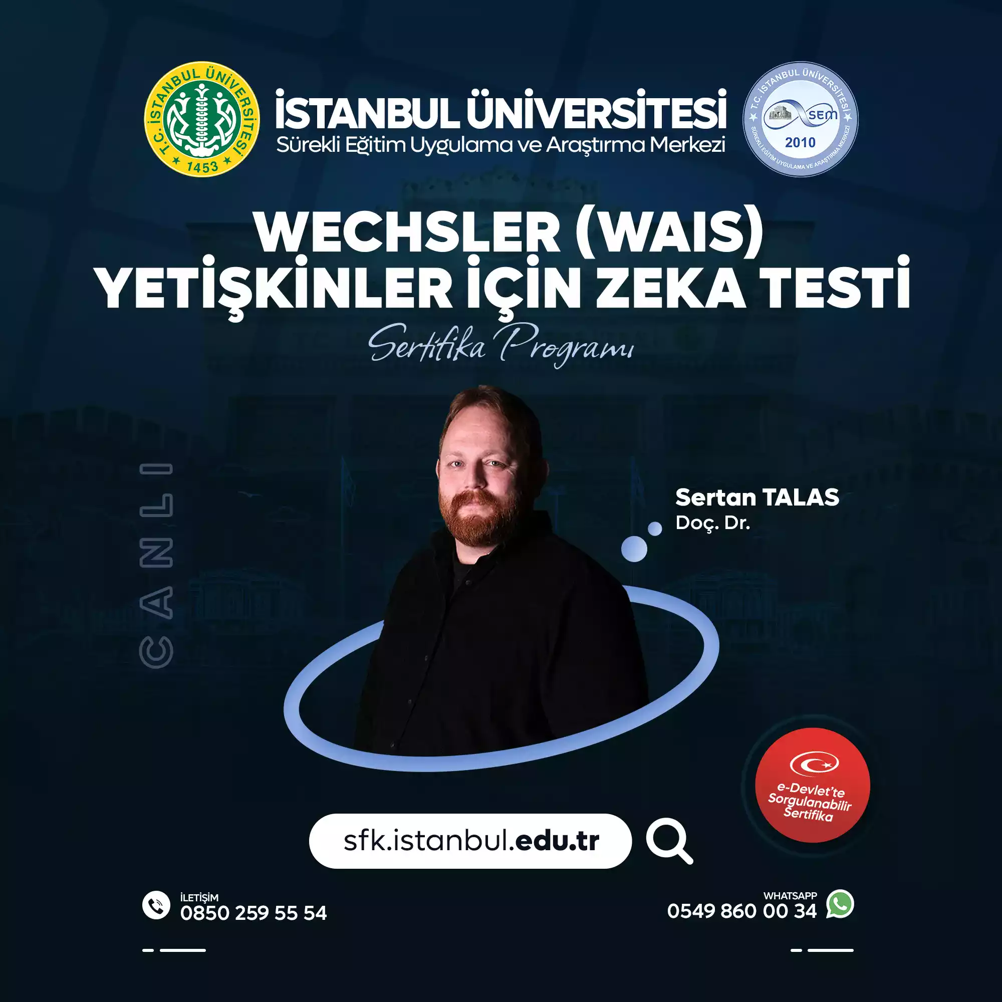 Wechsler (WAIS) Yetişkinler İçin Zeka Testi Sertifika Programı (CANLI)